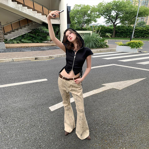 FTT FlyTheTruth『废土蔷薇』 小众牛仔裤女高街休闲显瘦微喇长裤 商品图1