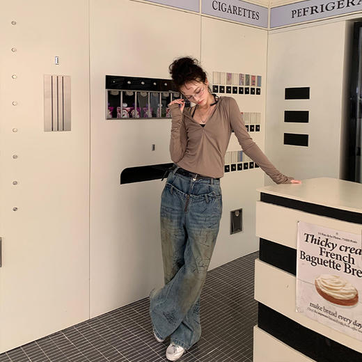 FTT FlyTheTruth『即兴随笔』 复古涂鸦牛仔裤女秋季宽松阔腿裤子 商品图3