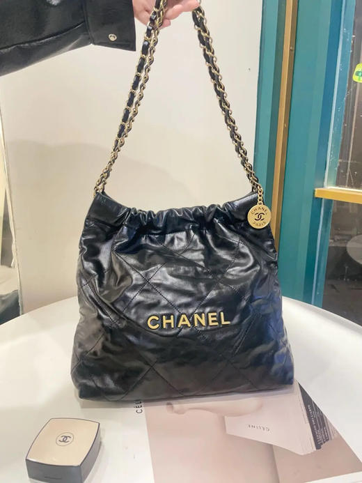 CHANEL 22bag 小号 黑金 油蜡牛皮 垃圾袋 商品图1