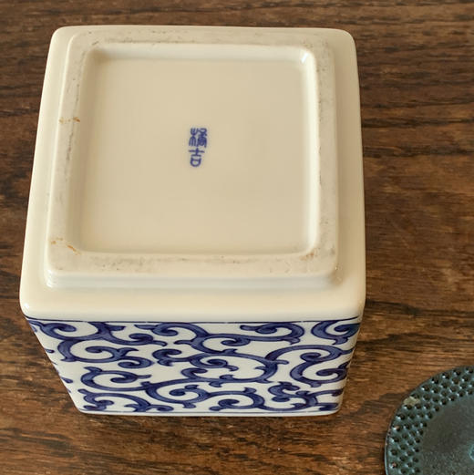【苏州】日本橘吉青花方形茶叶罐 青铜盖 X1437 商品图4
