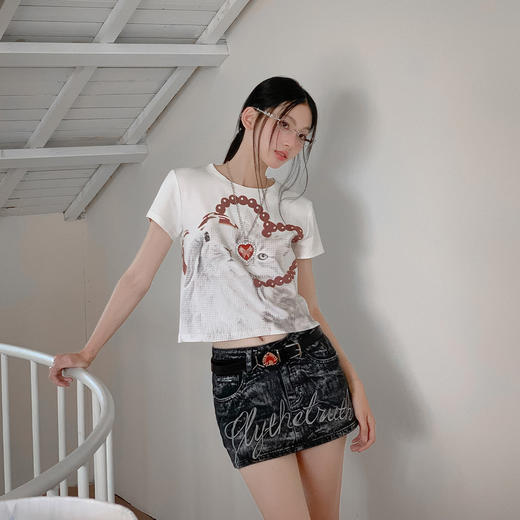 FTT FlyTheTruth『褪蓝期』 烫银字母刺绣牛仔短裙女夏美式半身裙 商品图0