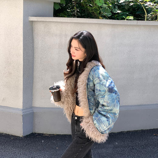 FTT FlyTheTruth『毛绒暴击』 复古毛领夹克外套女冬季保暖羽绒服 商品图0