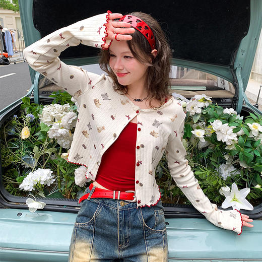 FTT FlyTheTruth『糯感麻薯』 甜美木耳边针织开衫短外套女秋上衣 商品图1