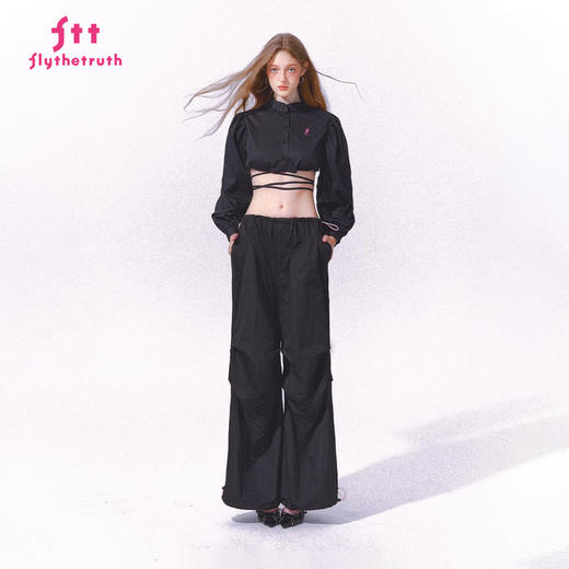 FTT FlyTheTruth『草莓黑巧』 新款休闲裤女秋抽绳褶皱工装阔腿裤 商品图1