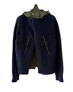 女款拼接连帽针织毛衣外套la