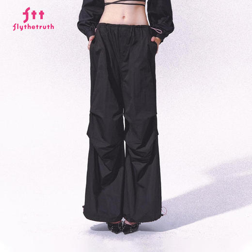 FTT FlyTheTruth『草莓黑巧』 新款休闲裤女秋抽绳褶皱工装阔腿裤 商品图0