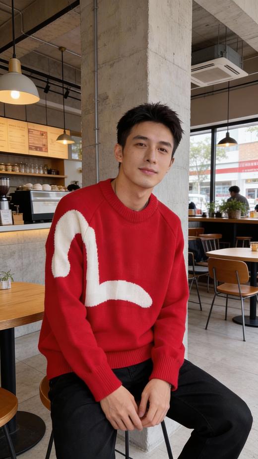 福榊限定红情侣大M提花高克重羊毛混纺圆领毛衣 商品图1