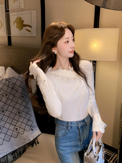 张心子【别致内搭】斜肩锁骨长袖T恤秋冬新款设计感上衣 U2601037 商品图2