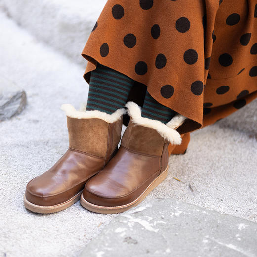 绽放KSX006朵/冬新款加毛两穿皮面靴子加绒加厚皮鞋女新款雪地靴 商品图0