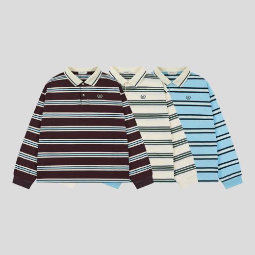 GOODBAI新款刺绣logo翻领撞色条纹长袖POLO衫男女同款 商品图1