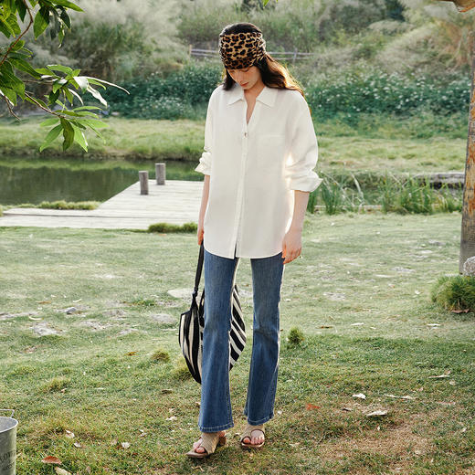 欧芮儿2026春新款金属扣白色长袖衬衫女小落肩袖宽松大版气质衬衣 商品图2