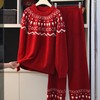冬日氛围感～费尔岛纹半边绒新年圣诞红色套头睡衣女秋冬甜美软糯家居服套装 商品缩略图7