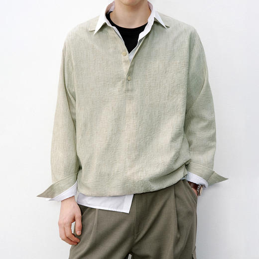 714street轻薄透气褶皱感cleanfit长袖POLO衫2026春季老钱衬衫男 商品图2