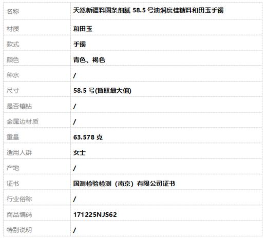 【天然正品】天然新疆料圆条细腻58.5号油润度佳糖料和田玉手镯 171225NJS62 商品图8