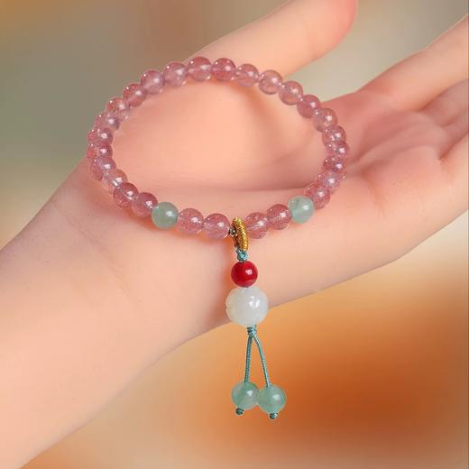 【福运草莓晶手串】敦煌小众天然草莓晶手链女新中式高级感粉色水晶手串 商品图3