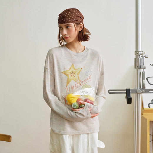 714street莱赛尔凉感印花长袖罩衫 2026春季新款潮牌宽松T恤女款 商品图1