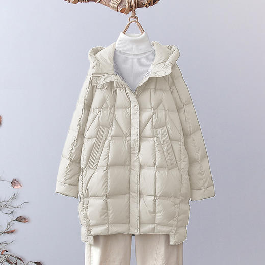 丁摩 中长款白鸭绒羽绒服女时尚洋气厚款压胶连帽羽绒保暖外套23196 商品图2