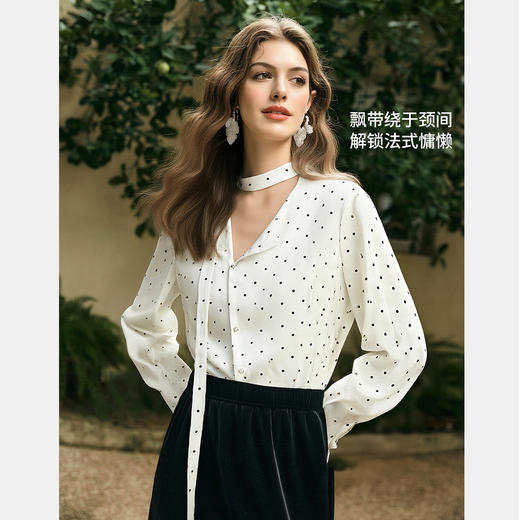 欧芮儿法式浪漫飘带圆领波点雪纺衫女春季2026新款宽松长袖衬衫 商品图0