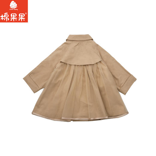 棉果果春季新品女童梭织斜纹甜美洋气卡其色翻领网纱风衣M122130226105 商品图4