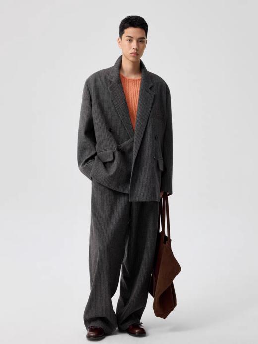 Simple Project/K25246/折叠门襟打褶条纹毛呢长裤 商品图2