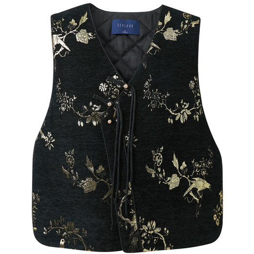 三彩【鎏金浮梦】2026春季新款新中式马甲V领盘扣提花无袖棉服女 商品图4