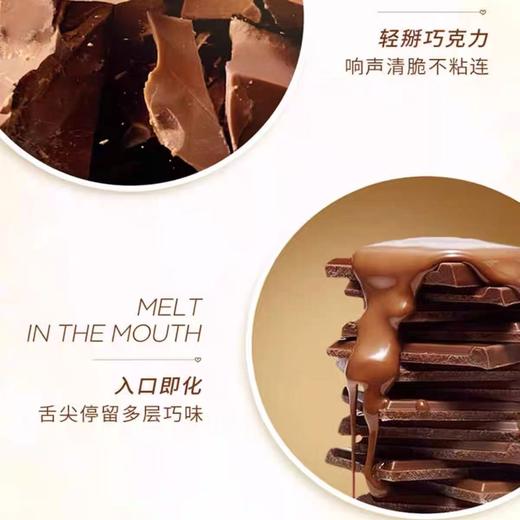 GODIVA巧克力在口感、甜度、配比的把控上精确到一分一毫。坚持选用百分百可可脂，甄选高品质可可豆，经历精细烘焙与匠心调配，呈现出丝滑柔软的可可风味，入口即化，咬一口即被“包裹感”治愈～～ 商品图1