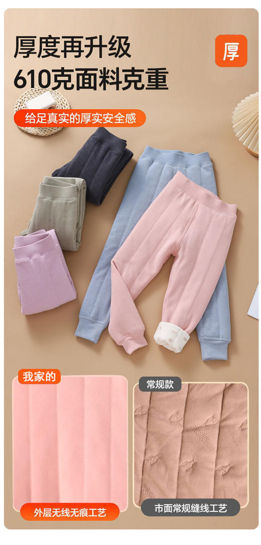 【YW】无忧购79元/2件全家系列棉裤儿童成人冬季加绒加厚保暖无痕羊毛裤子627（截单后3-5天发货） 商品图3