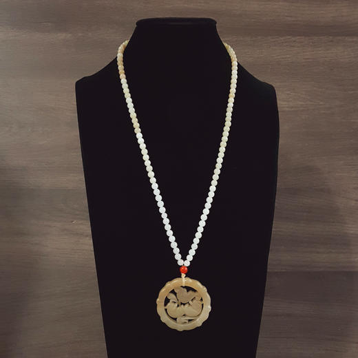 【天然正品】天然新疆料细腻油润度佳镂空锦鲤戏莲平安无事牌糖料和田玉珠串项链50.6*50.6*7.9MM(皆取最大值) 171225NJS56 商品图7