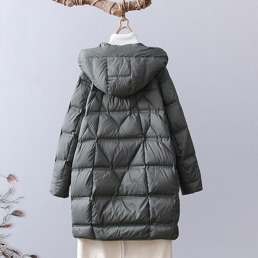 丁摩 中长款白鸭绒羽绒服女时尚洋气厚款压胶连帽羽绒保暖外套23196 商品图1