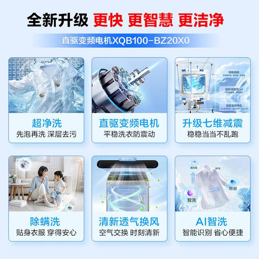 海尔（Haier）波轮洗衣机10公斤全自动大容量变频一级直驱电机+七维减震+超净洗XQB100-BZ20X0 商品图1