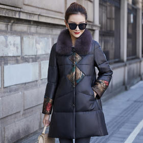 丁摩 真皮羽绒服女中长款绵羊皮衣鹅绒服外套6699