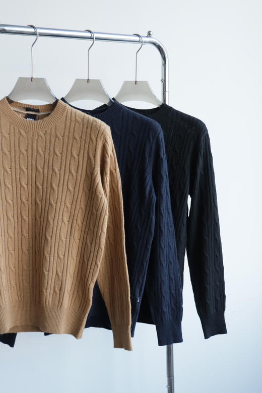 B0SS 绞花针织初剪羊毛和羊绒混纺毛衣 MY146 商品图4