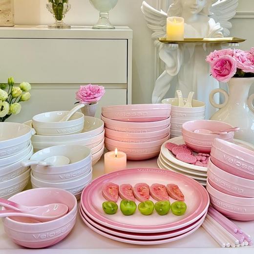 温仑山Velosan 鹅卵石系列渐变陶瓷餐具14件套装 奶油白&落樱粉餐具绝美上线；高颜值礼盒装；精选釉下彩工艺，微波炉、洗碗机、消毒机通用 商品图12