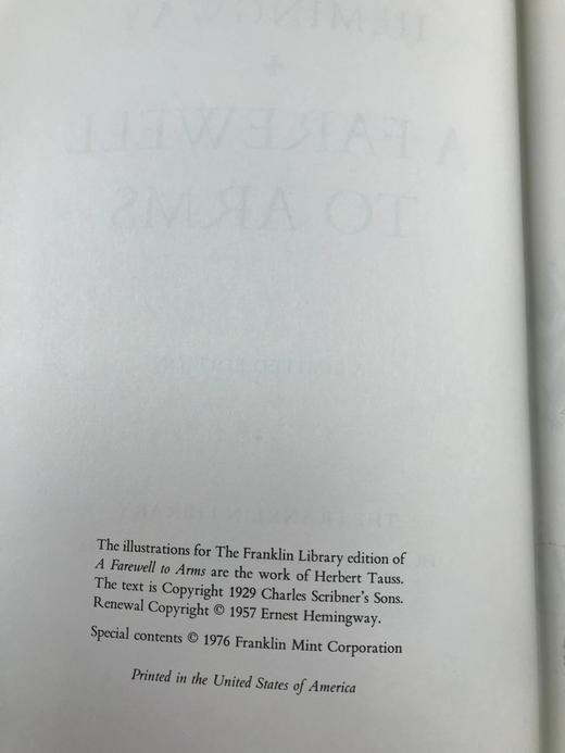 限量版！含藏书票 欧内斯特・海明威《永别了，武器》  配插图 富兰克林图书馆豪华皮装本 商品图4