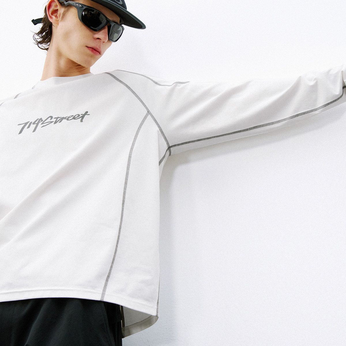 714street吸湿速干骑行服凉感运动长袖2026春季宽松圆领情侣T恤男