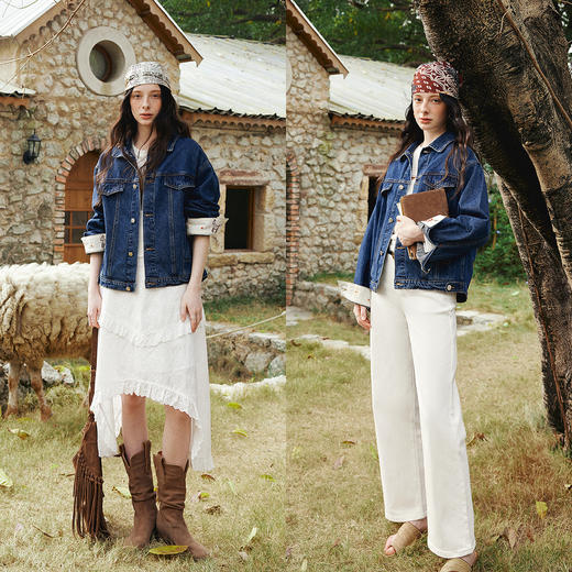 欧芮儿【丹宁回潮】2026春新款袖口绣花牛仔外套女宽松短款夹克 商品图2