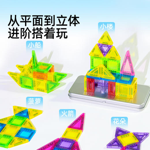 美乐童年儿童迷你小磁力片积木便携口袋方块mini磁贴铁盒旅行玩具 商品图6