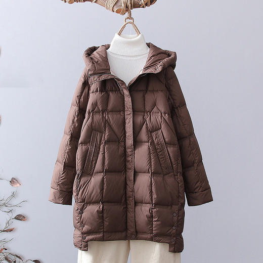 丁摩 中长款白鸭绒羽绒服女时尚洋气厚款压胶连帽羽绒保暖外套23196 商品图3