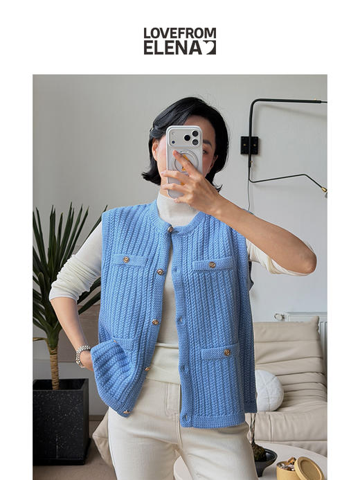 「工厂团购」真丝羊绒混纺 小香针织开衫马甲 商品图0