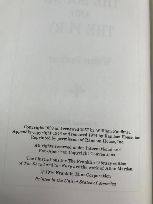 限量版！含藏书票 威廉・福克纳《喧哗与骚动》 配插图 富兰克林图书馆豪华皮装本 商品图4
