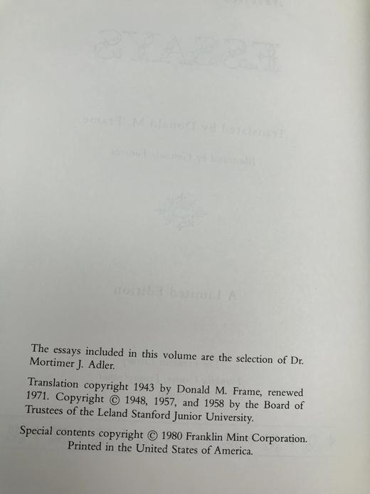 限量版！含藏书票 米歇尔・德・蒙田《蒙田随笔集》 配插图 富兰克林图书馆豪华皮装本 商品图4