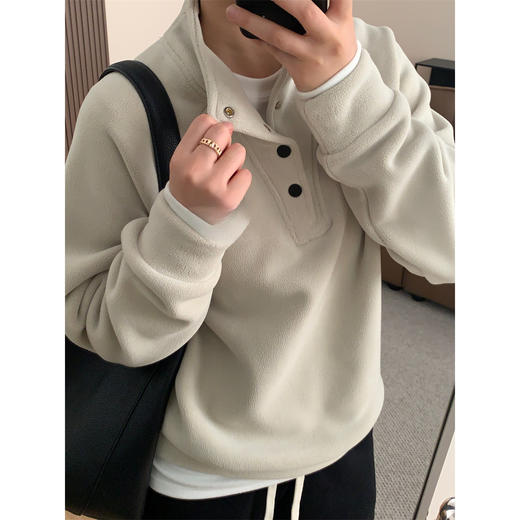 【轻盈舒适保暖❗️治愈级柔软】美式复古加绒加厚双面澳粒绒立领套头卫衣女冬2025保暖休闲上衣潮。jb 商品图4