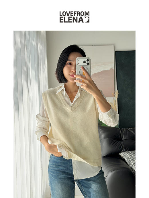 「工厂团购」羊绒羊毛混纺 V领针织马甲背心 商品图3