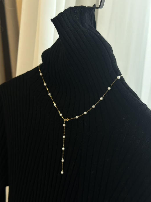 18K 金满天星珍珠锁骨链 | 3-4mm 正圆强光无瑕 颈间的低调奢华 商品图4