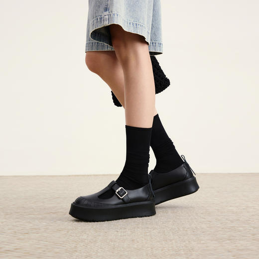 lost in echo2026春夏新款时尚复古T字带真皮厚底增高休闲玛丽珍 商品图4