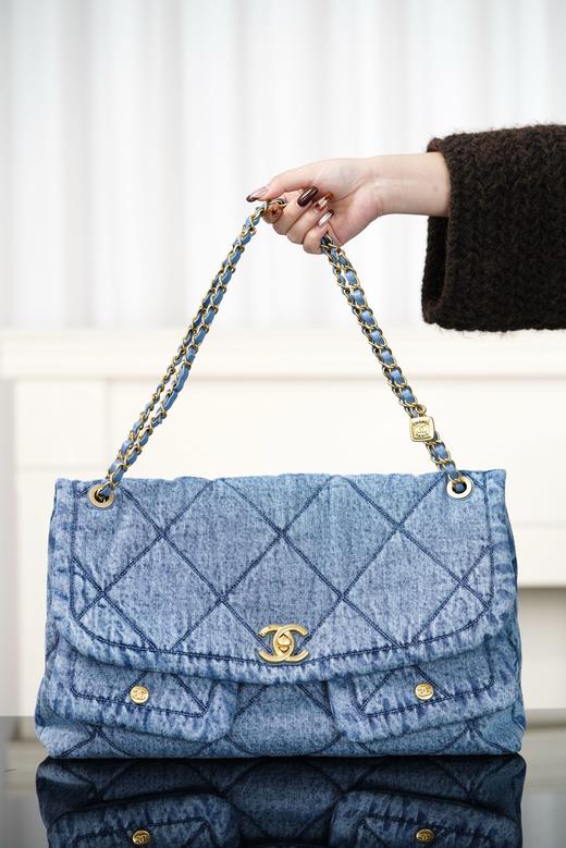 香奈儿 25K 双口袋牛仔hobo 浅蓝 大号 （LZ） 商品图0