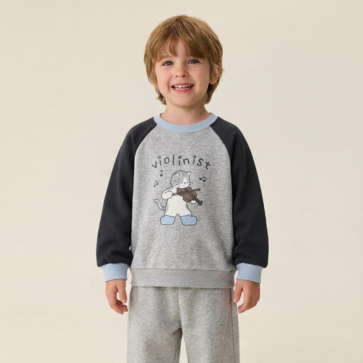 马克珍妮猫咪音乐家男童撞色软卫衣2026年春装新款560027 商品图2