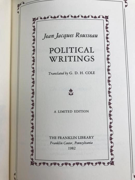 限量版！让 - 雅克・卢梭《让 - 雅克・卢梭政治著作集》 富兰克林图书馆豪华皮装本 商品图2