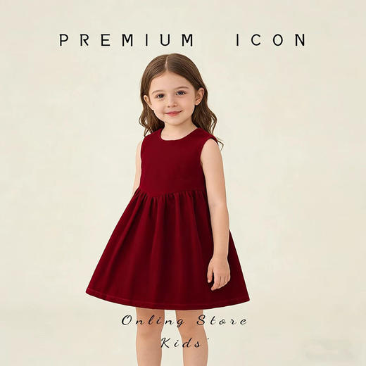 Hania2026年新年 女童新年丝绒无袖连衣裙秋冬新款宝宝韩版红色A字公主裙90-140★ 商品图0