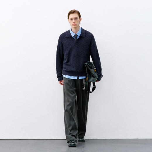 714street潮牌老钱风毛衣男款2026春季新款宽松肌理感长袖polo衫 商品图3